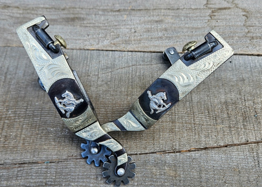 Offset Reining spurs with german silver ornamentation