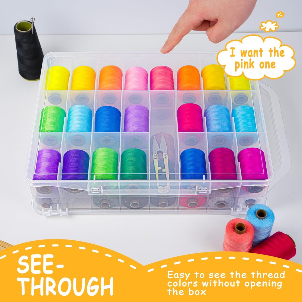 Double Sided 46 Grids Sewing Thread Storage Case Organizer Transparent