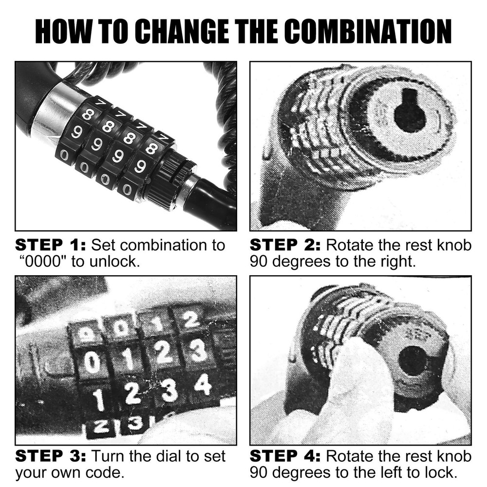 Helmet Lock Bike Cable Lock 4 Digit Security Resettable Combination Cable Locks