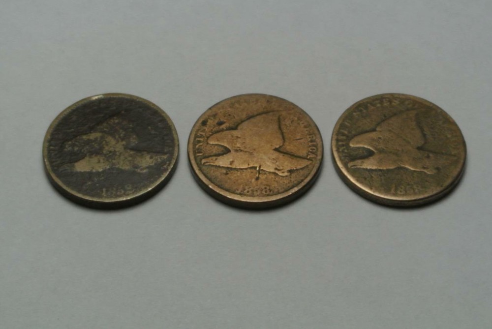 3 Three 1858 Flying Eagle Cents, Low Grades With Dates, CHEAP! - C8069