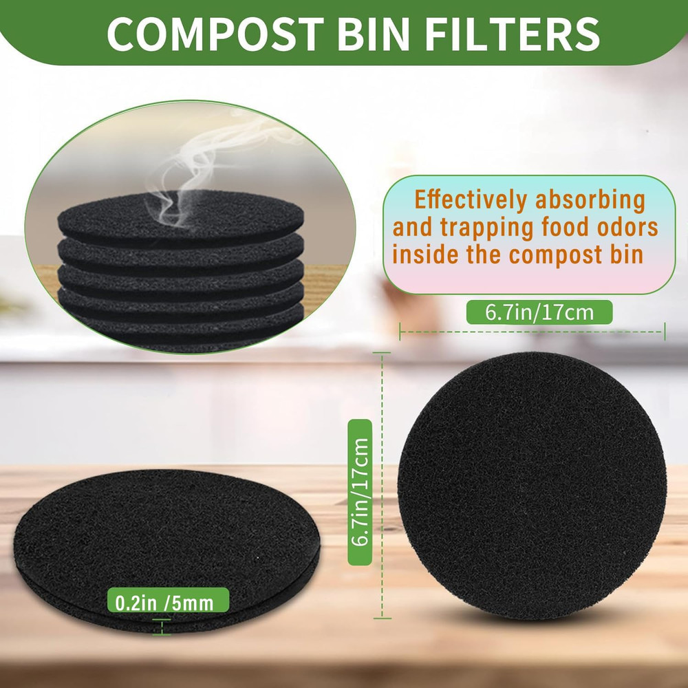 6.7 Inch Kitchen Compost Bin Charcoal Filter Replacements, 12 Pack Compost Pail