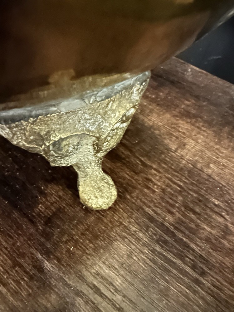 Antique Brass & Copper Moroccan Footed cauldron With Handle