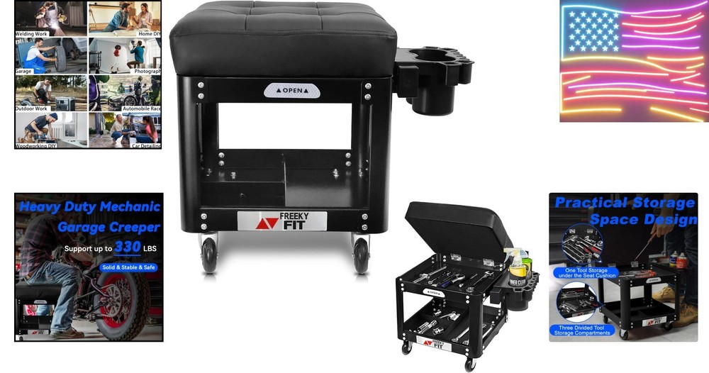 Comfort & Mobility: Rolling Workshop Stool with Extra Storage - 330 LBS Capacity