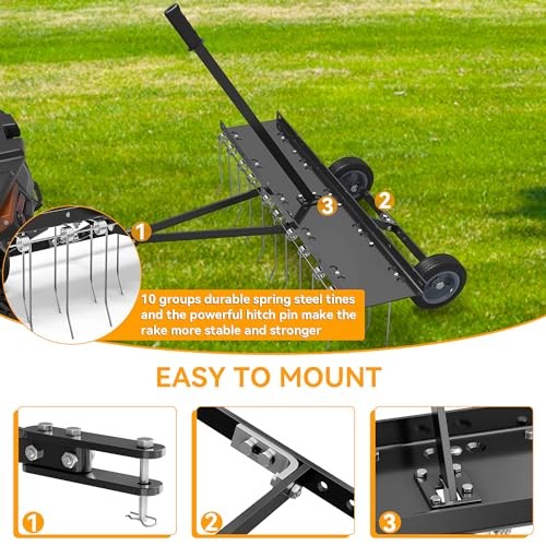 Dethatcher, Lawn dethatcher Rake for ATV,40 inch Tow Behind Dethatcher,20
