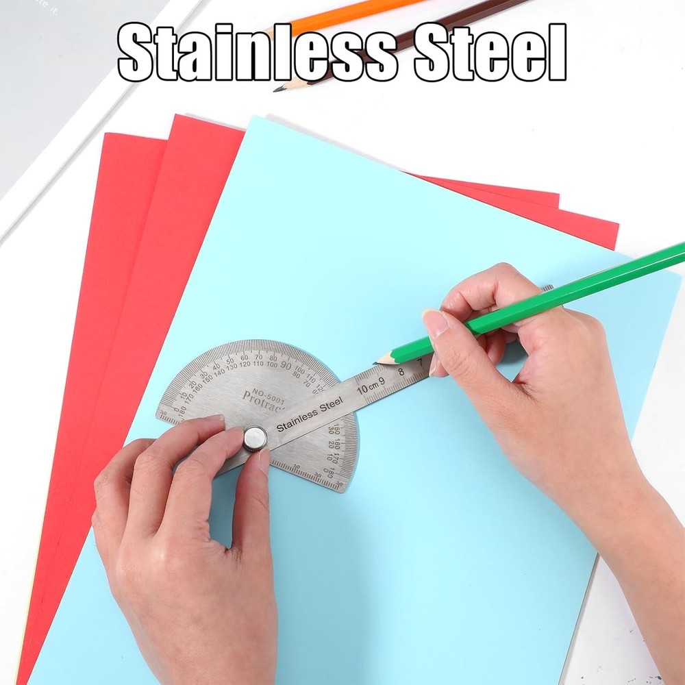 Precision Stainless Steel Angle Protractor & Ruler – 0-180 Degrees Adjustable