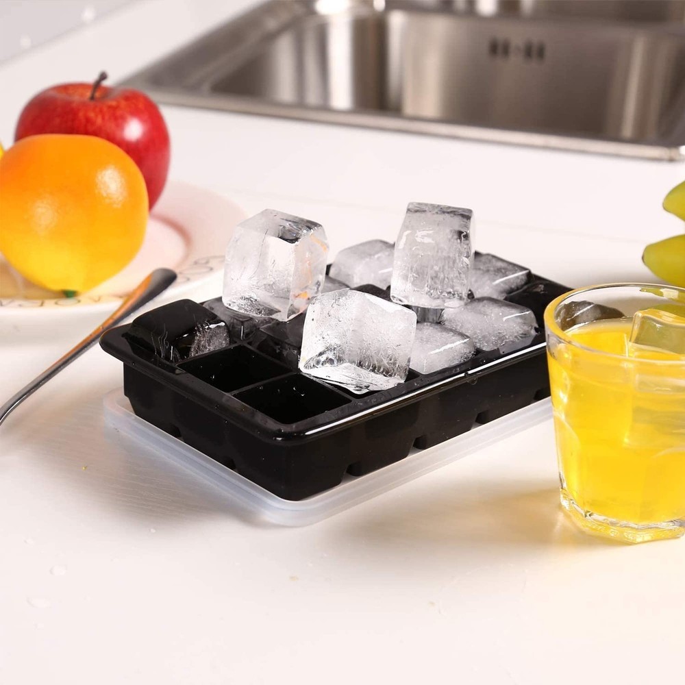 2 Pack 15-Cavity Silicone Ice Cube Trays Square Ice Cube Molds with Lids