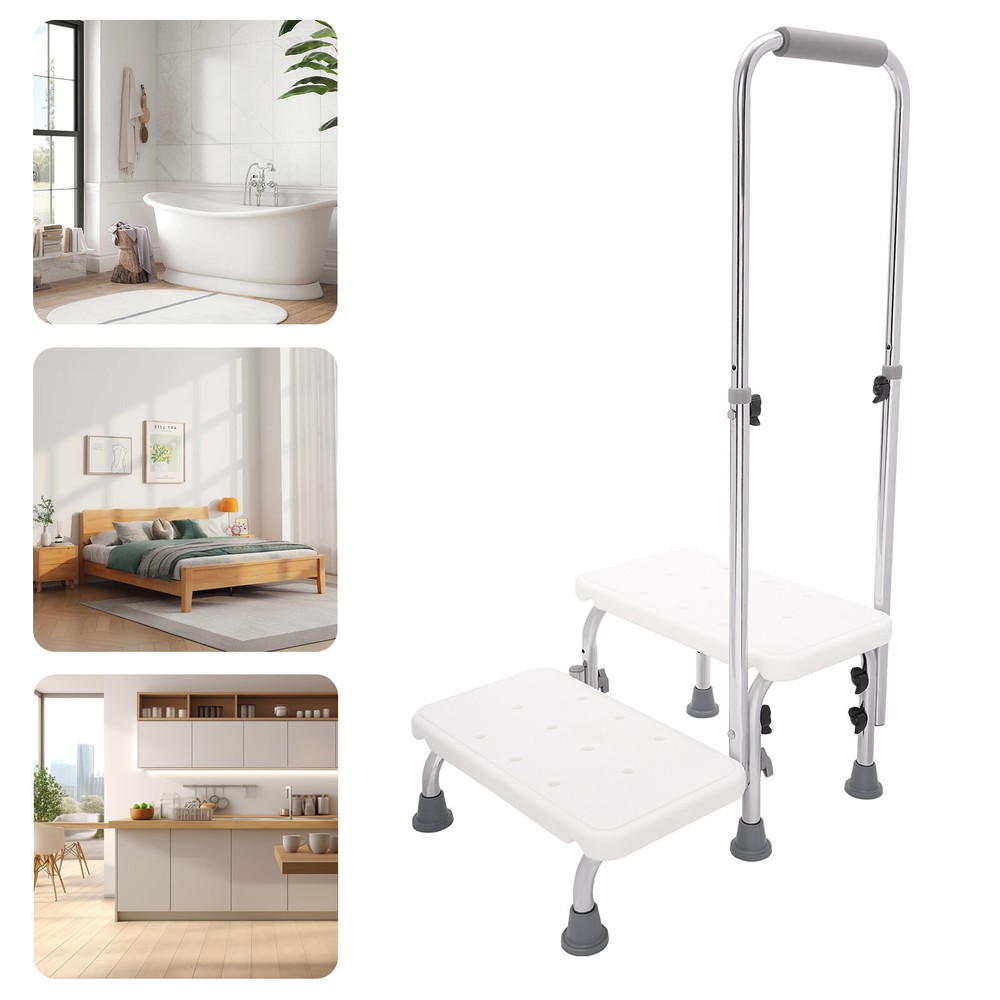 2 Steps Medical Foot Stool With Handle Heavy Duty Adjustable Height Step Stool