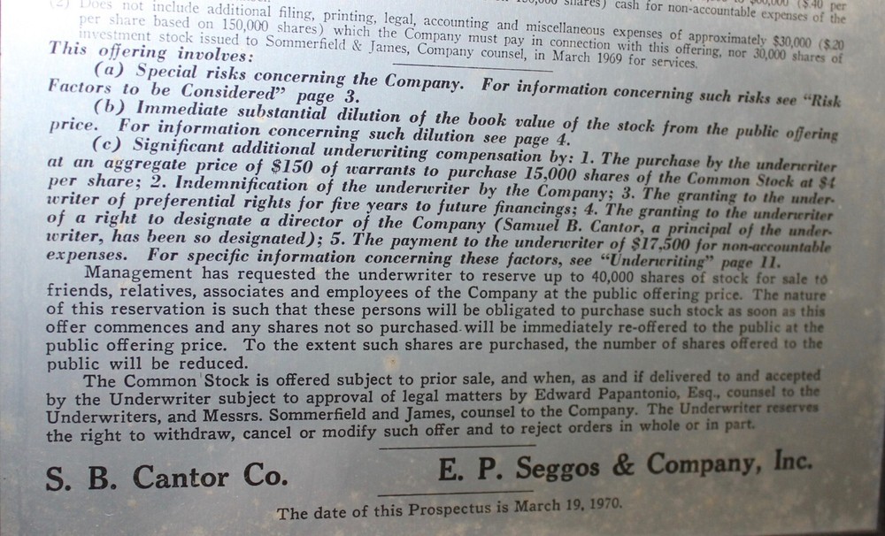 1970 EARLY COMPUTER HISTORY CUSTOM COMPUTER SYSTEMS, INC PROSPECTUS PLAQUE