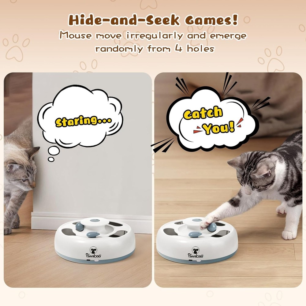Pawaboo 3-in-1 Automatic Interactive Cat Toy, Electronic Motion White+Gray