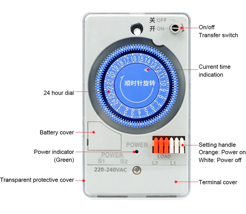 TB118N Mechanical Timer Time Control Switch Time Controller 24 Hours 220~240VAC
