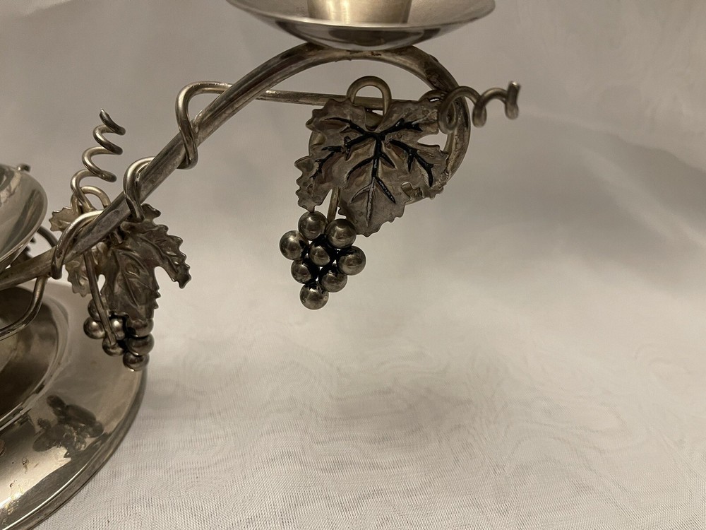 Vintage Studio Silver Smiths Silver Plated Grapevine Three Candle Holder 6 1/2H