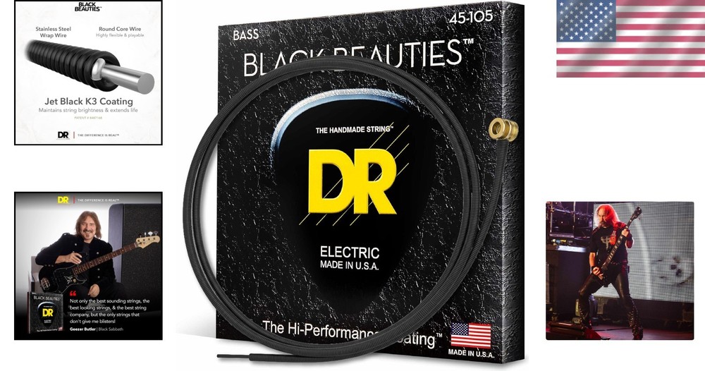 Electric Bass Strings Coated Black Medium Gauge 4-String for Stage and Studio
