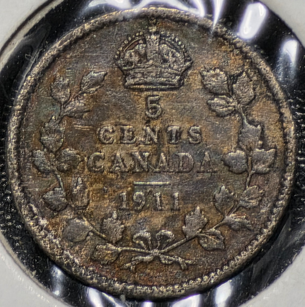 1911 Canada George V Silver 5 Cents #DR9