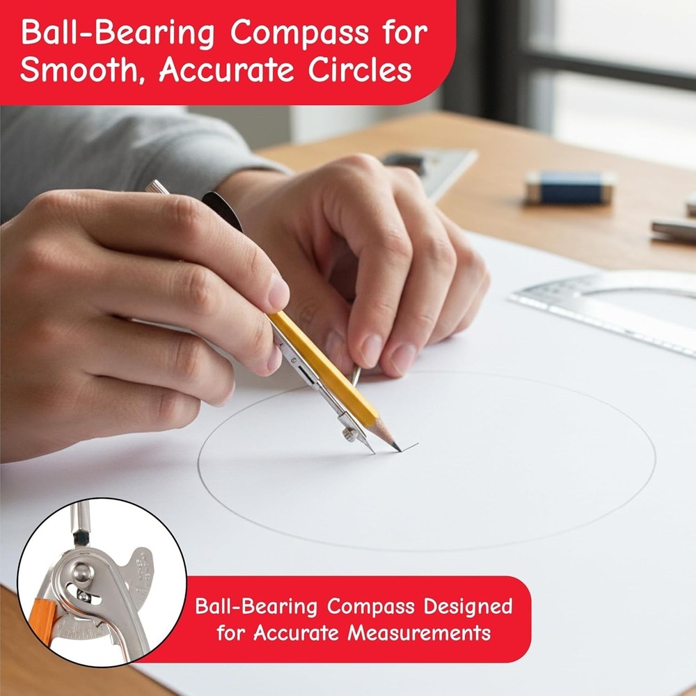 Accurate Ball Bearing Compass and Protractor Combo for Students & Professionals