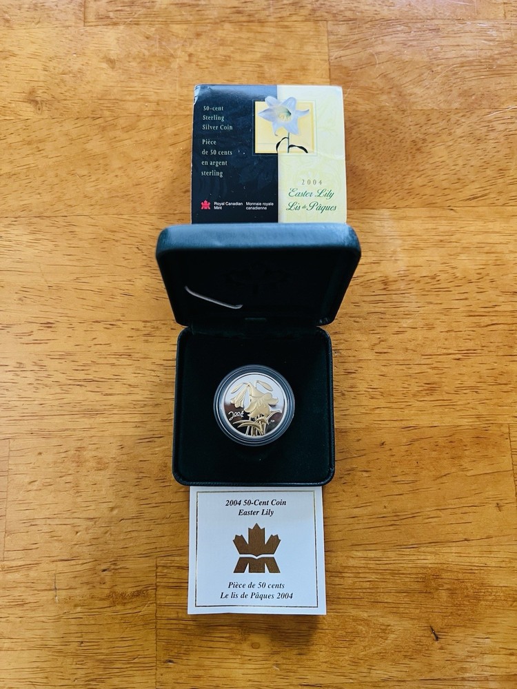 Canada Silver Coin Proof Gold Glided 2004 Easter Lily W/ Leather Box & COA