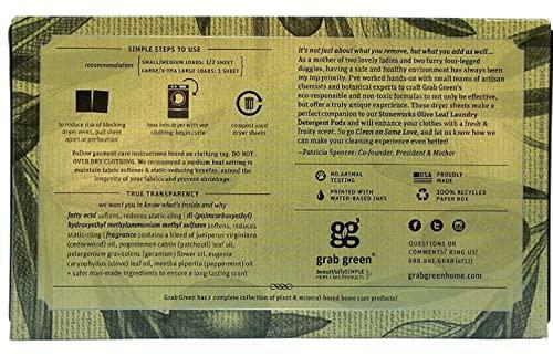 Grab Green Stoneworks Dryer Sheets, 160 Sheets, Olive Leaf Scent, Plant and
