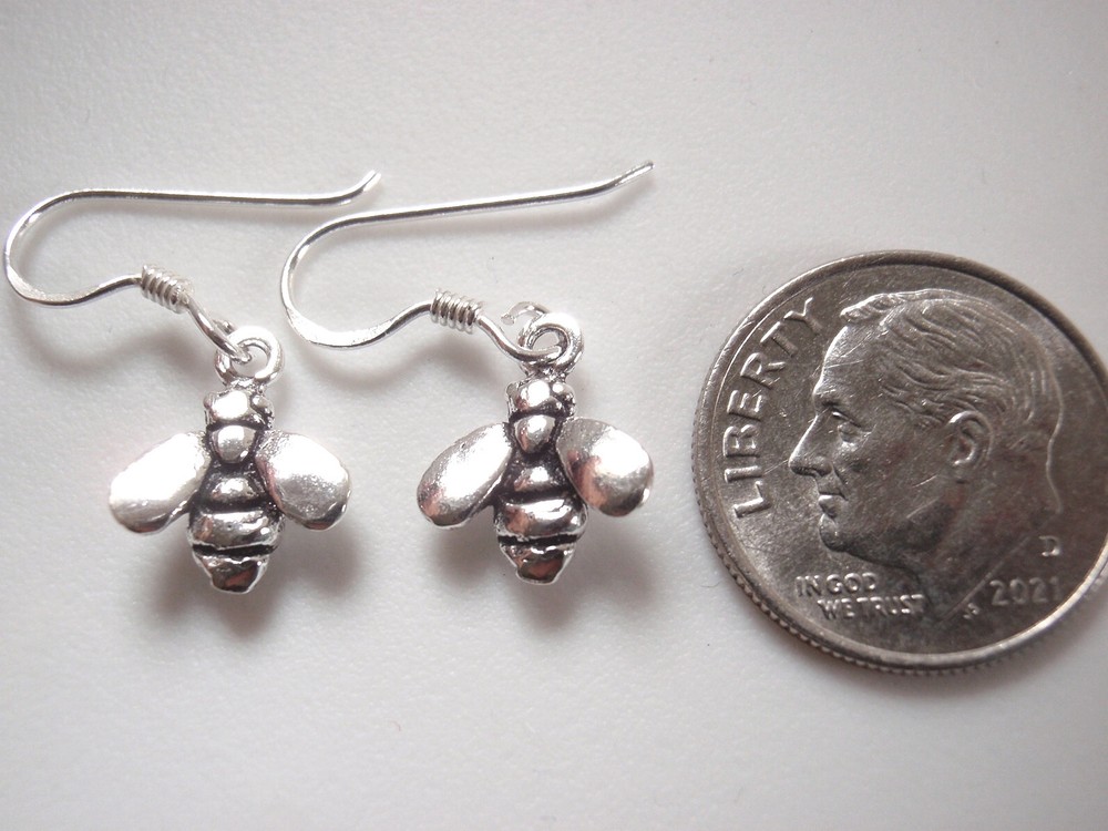 Small Honey Bees 925 Sterling Silver Dangle Earrings