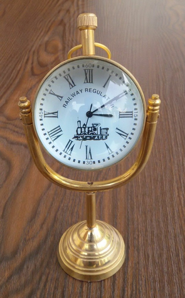 Table Top Clock Desk Brass Clock Collectible Table Top Clock