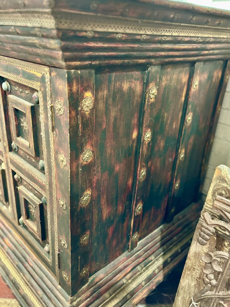 Mughal Style Storage Cabinet with Brass Elephant Head Pulls, 58" Wide