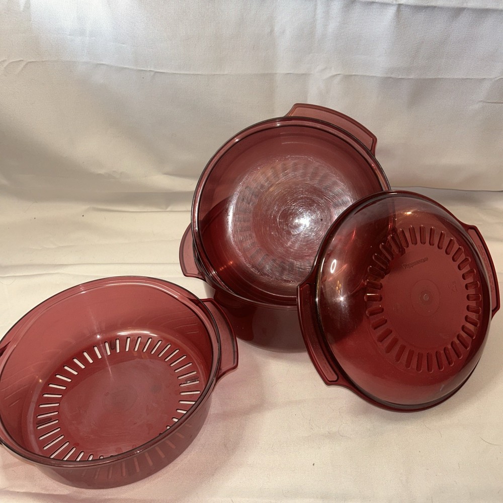 Tupperware Cranberry 7 Piece Steamer Microwave Stack Cooker Set