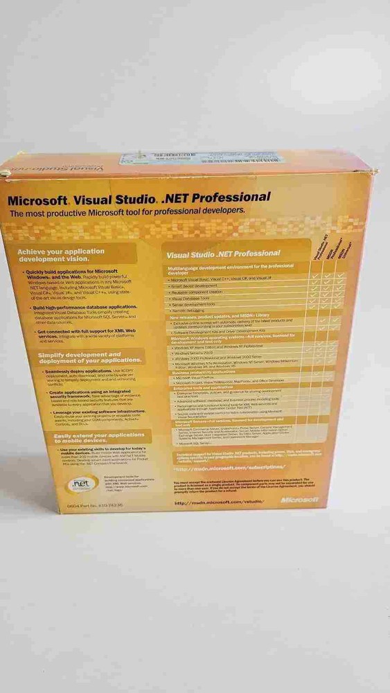 Microsoft Visual Studio .net Professional 2003 (includes SQL Server) Retail Key