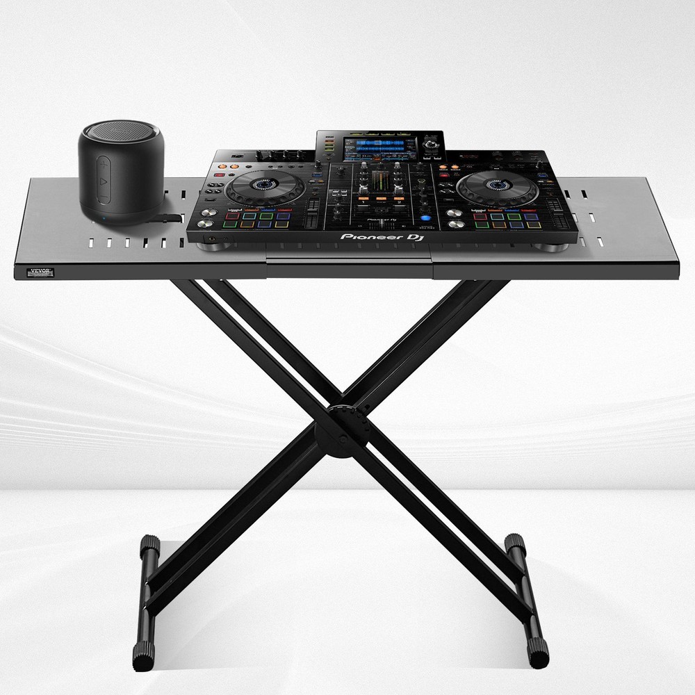 Portable DJ Table with Double-X Braced Keyboard Stand Adjustable Height