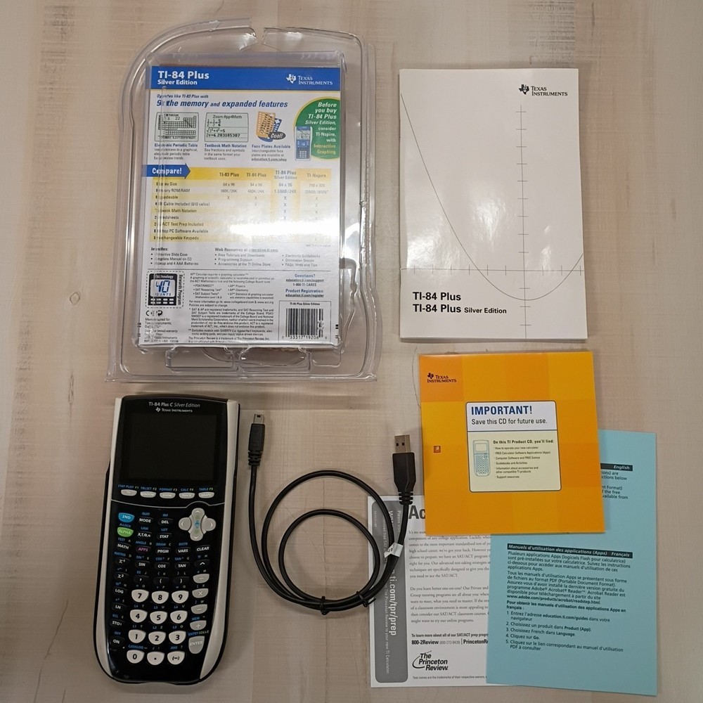 Texas Instruments TI-84 Plus Silver Edition Graphing Calculator TESTED  Complete