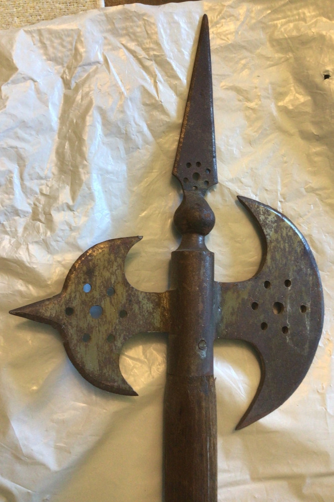 Halberd replica type double blade short handle with spear axe 20th century