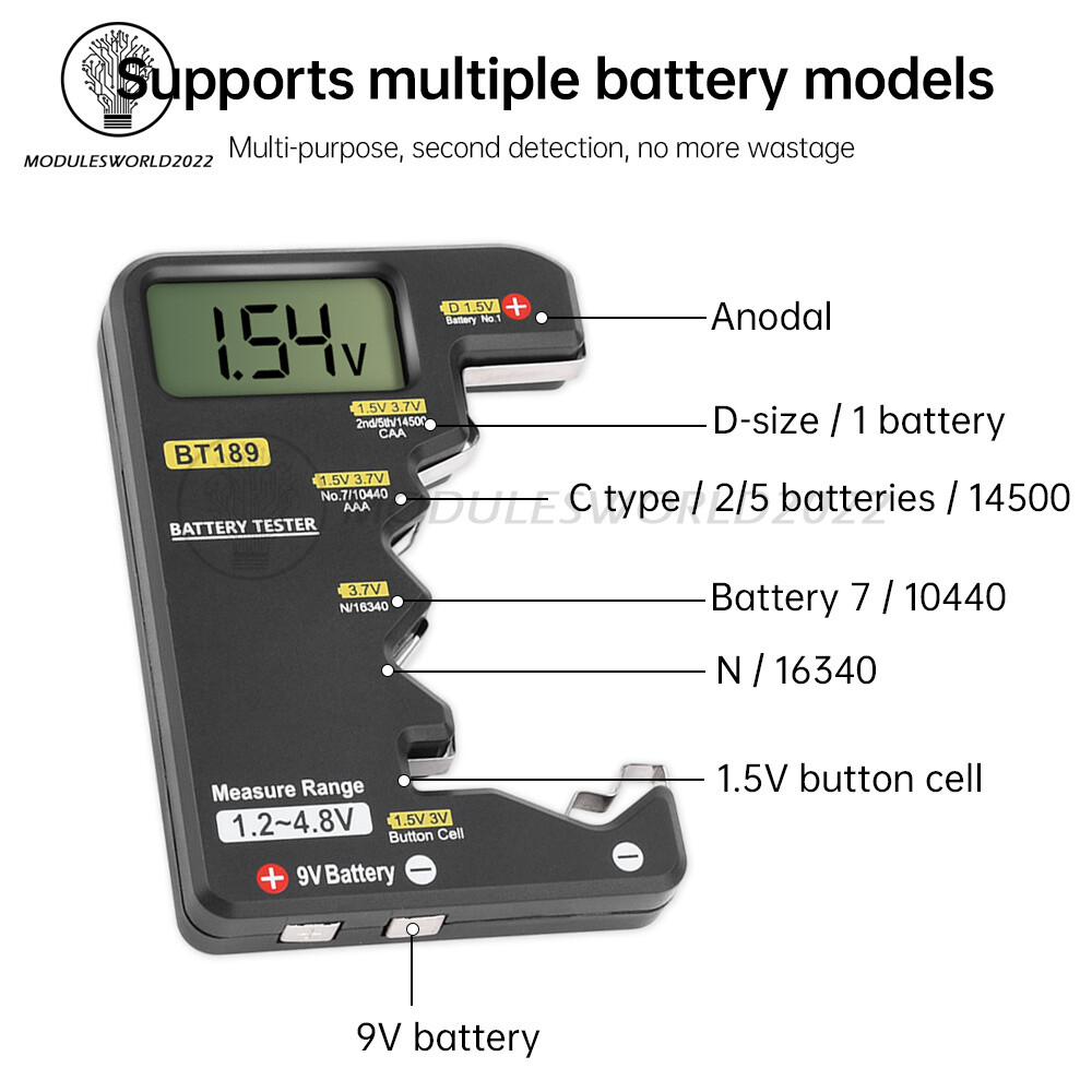 Digital Battery Tester Checker Electricity Indicator Universal AA, AAA 9V Button