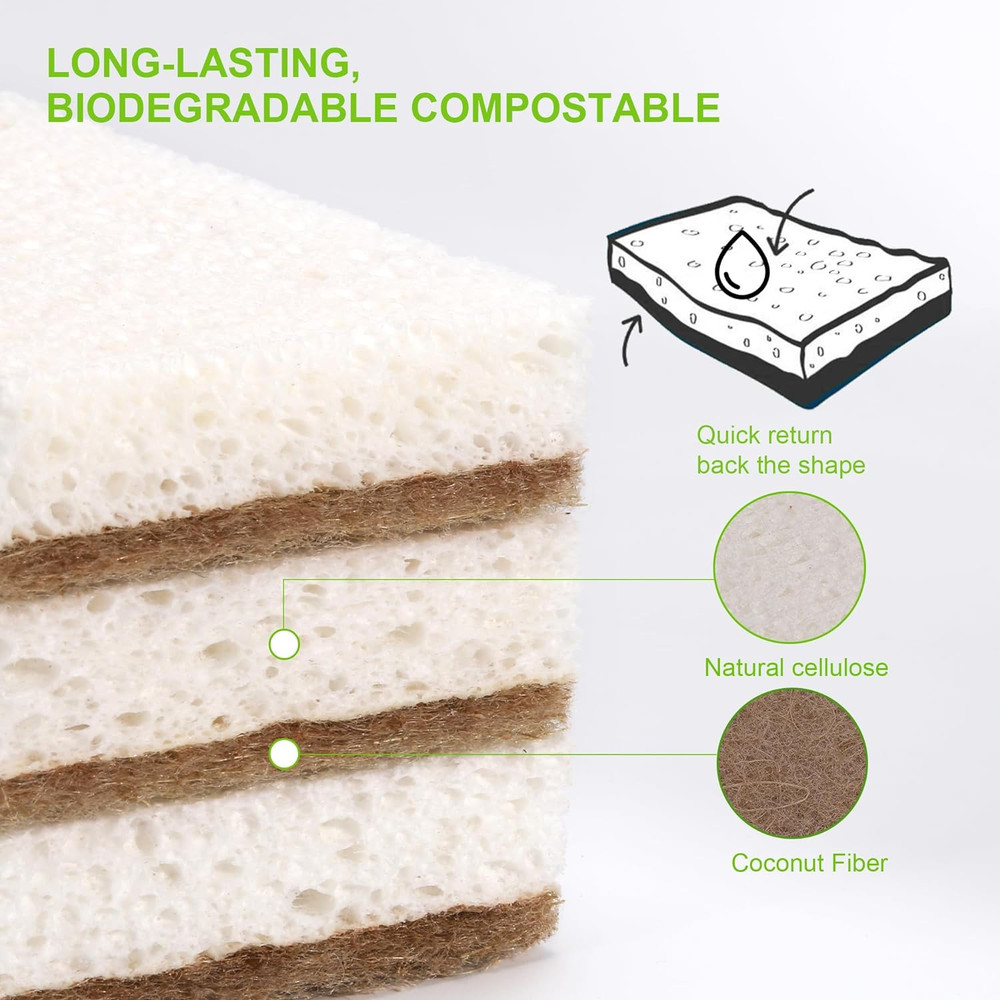 Natural Sponges for Dishes 12 Pack - Keep Soap Biodegradable Kitchen Sponge Comp
