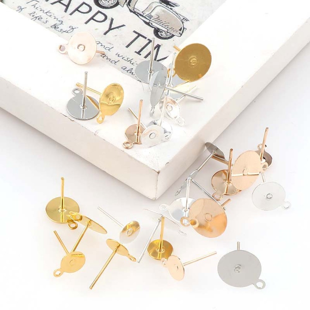 200 pcs Flat Blank Pad with Loop Earring Ear Post Stud & Stopper Dangle Earring