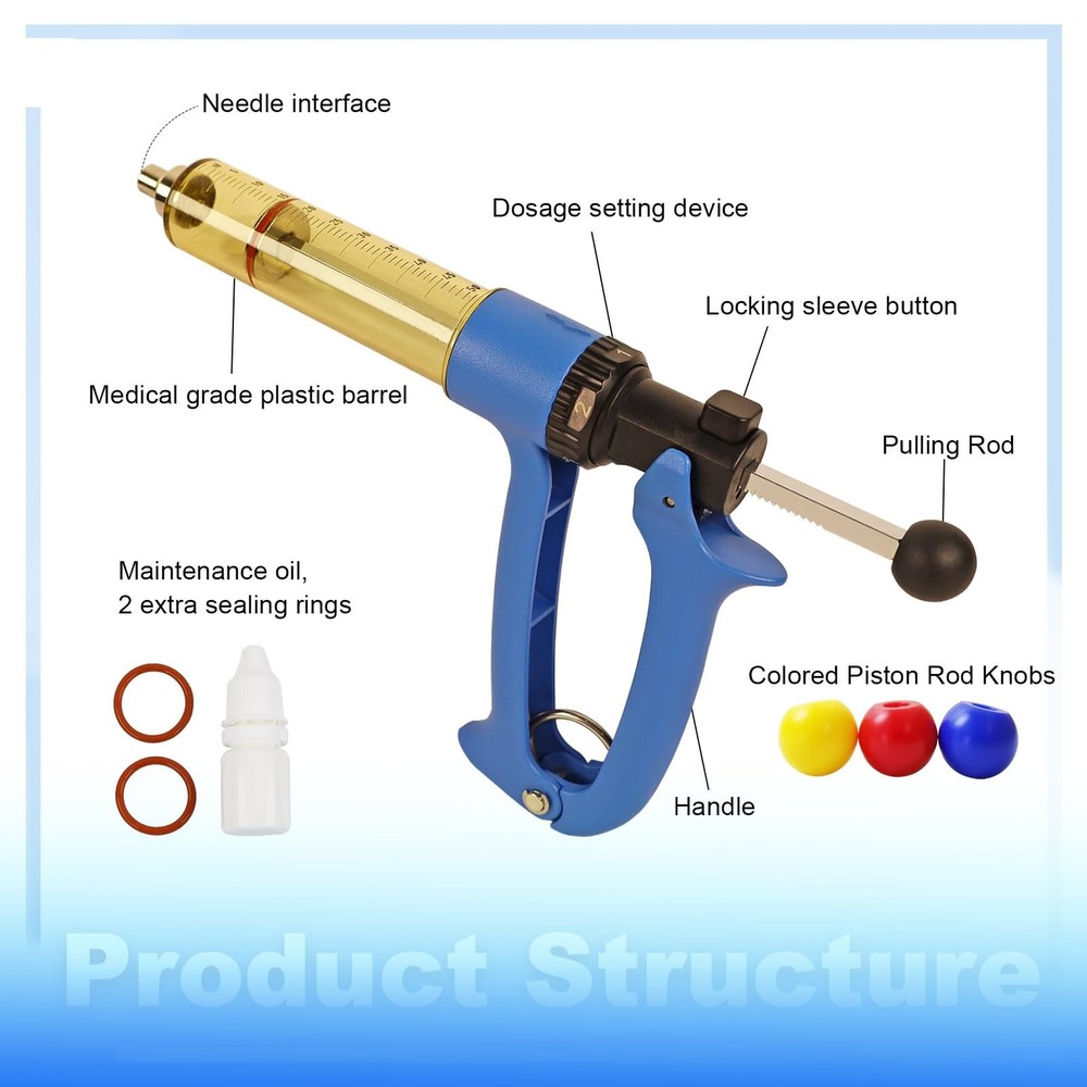 RANCH CHOICE 25ml Livestock Syringe with Colored Piston Knobs Adjustable Repeati
