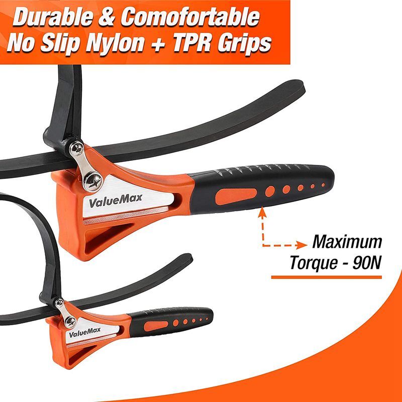 ValueMax 2PC 4" & 6" Rubber Strap Wrench Set Adjustable Straps Nylon TPR Handle