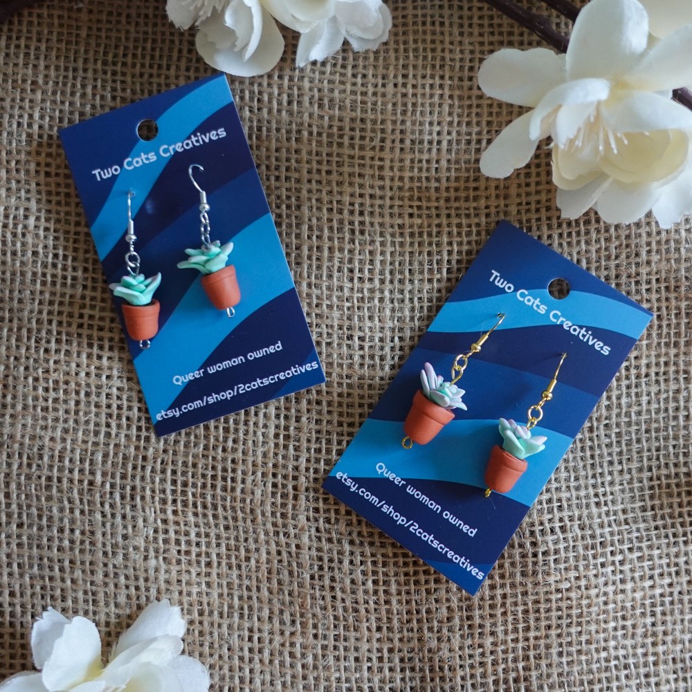 Handmade Succulent Botanical Polymer Clay Fish Hook Earrings