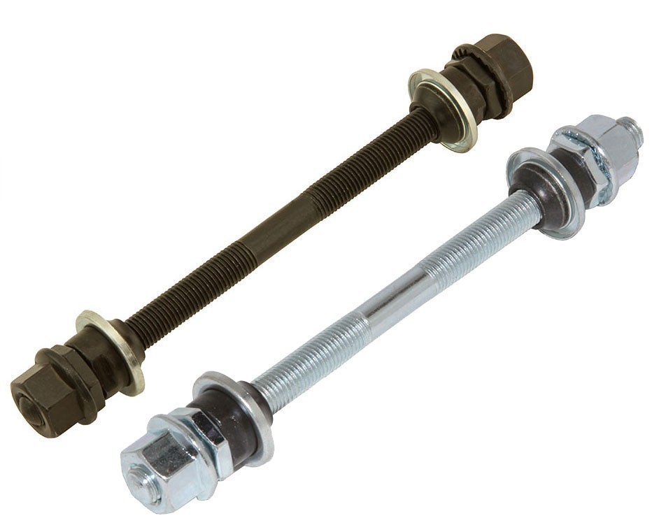 Bicycle Front Hub Axle 5/16 x 140mm – Chrome / Black Replacement Part.