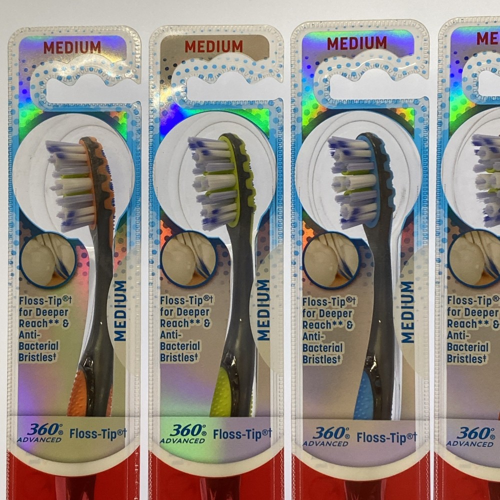 6 PACK - Colgate 360 Advanced Floss-Tip Medium Toothbrushes, Mix Colors