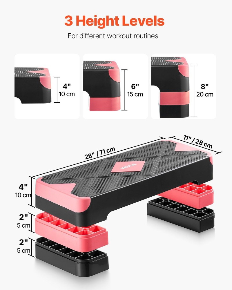 Non-Slip Fitness Step Deck 28-inch Wide Base with Stackable Risers Kit