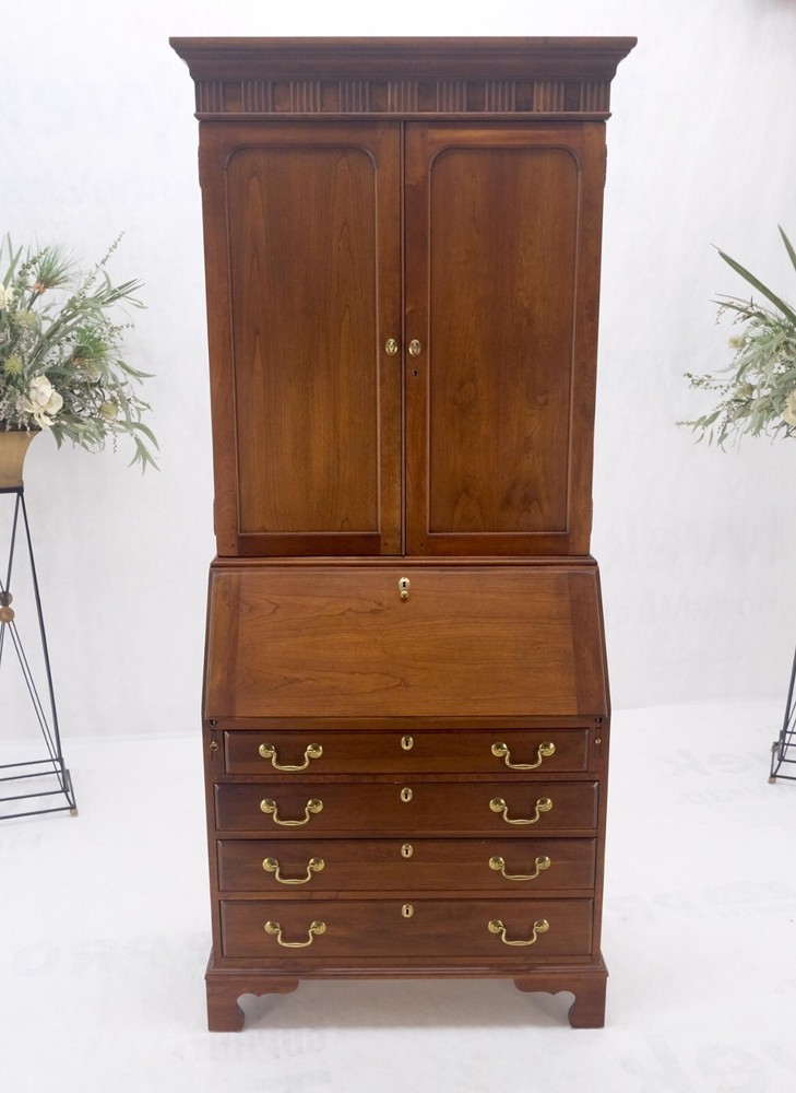 Solid Cherry Multi Compartment Drop Front Secretary Desk w/ Drawer File Cabinet