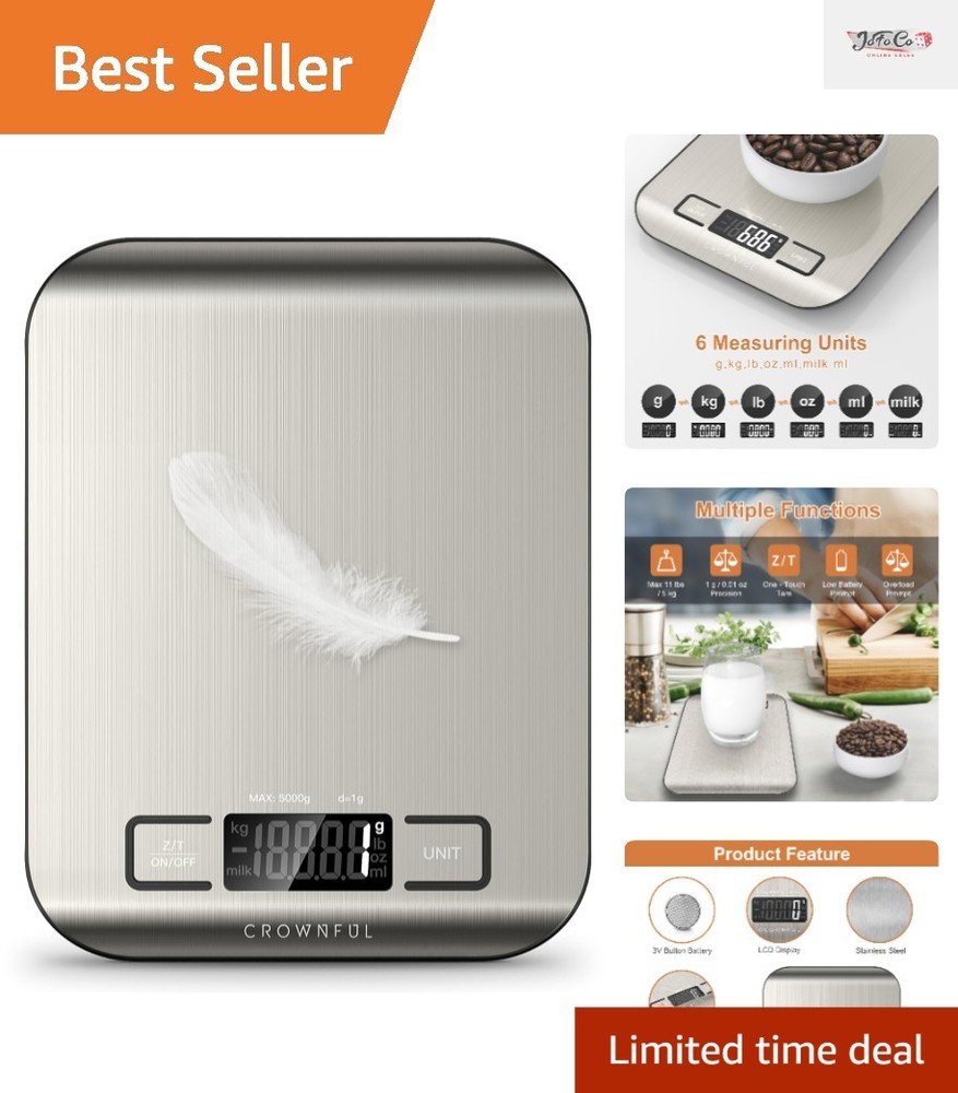 Compact 11 lb Kitchen Scale with Multi-Unit Functionality & Auto-Off Feature