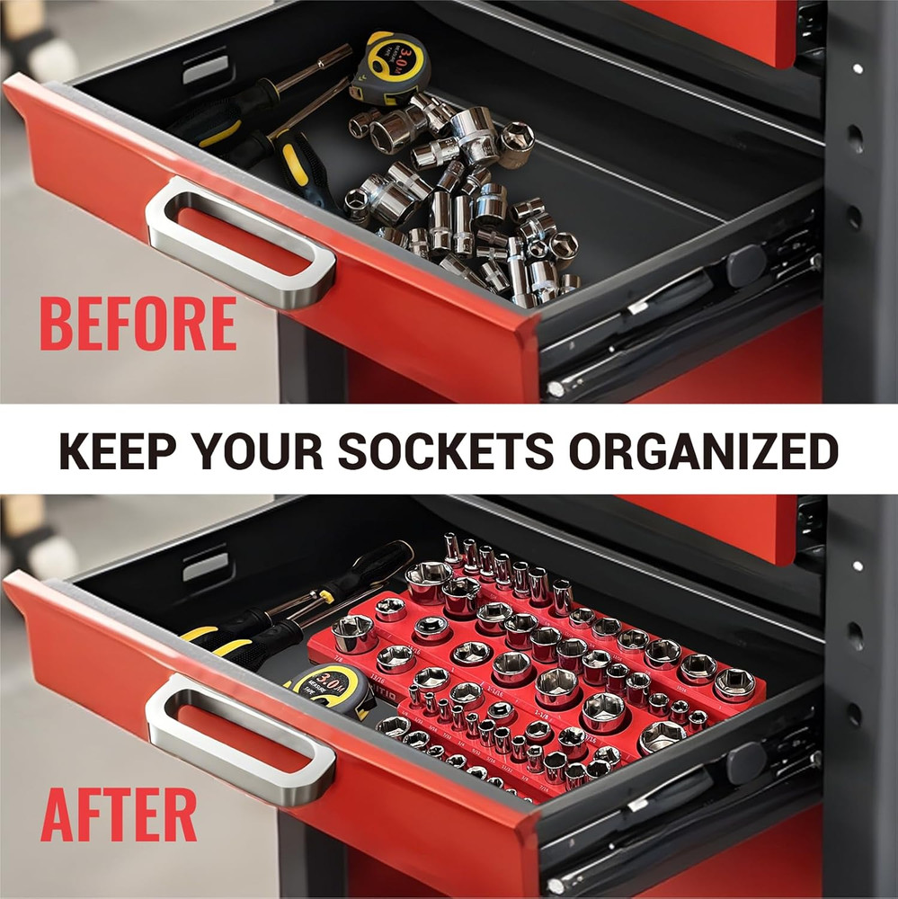 6-Piece Magnetic Socket Organizer Set, Magnetic Socket Holder Includes 1/4", ...