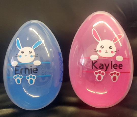 Personalized Easter Egg Big Fillable Easter Plush Bunny Pink and Blue Bunny