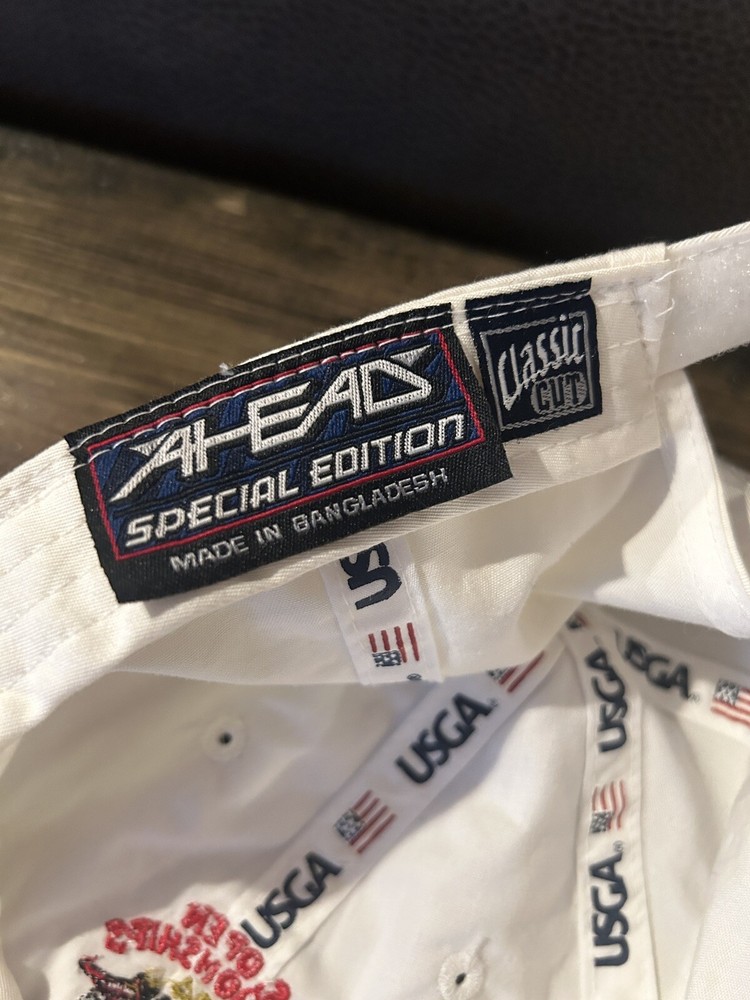 US OPEN Pinehurst Hat Cap Strap Back 2014 White Logo Golf Adjustable Ahead Flag