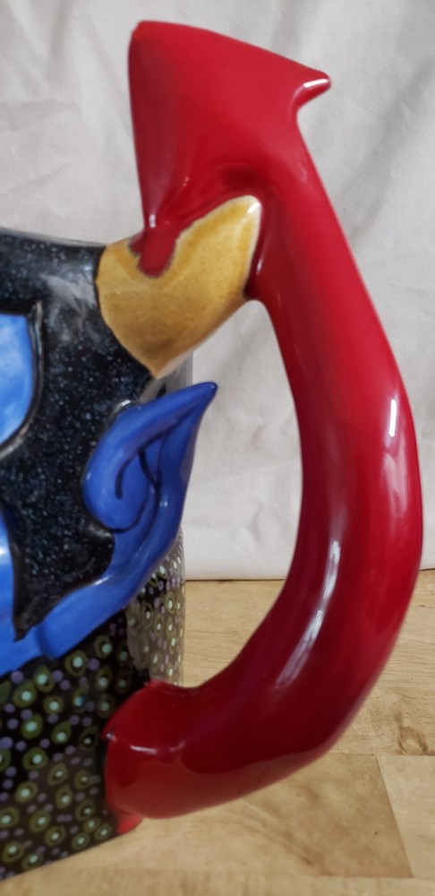 Handmade 1996 Skellramic Blue Devil Art Pitcher. Rare Collectable Ltd Edition.