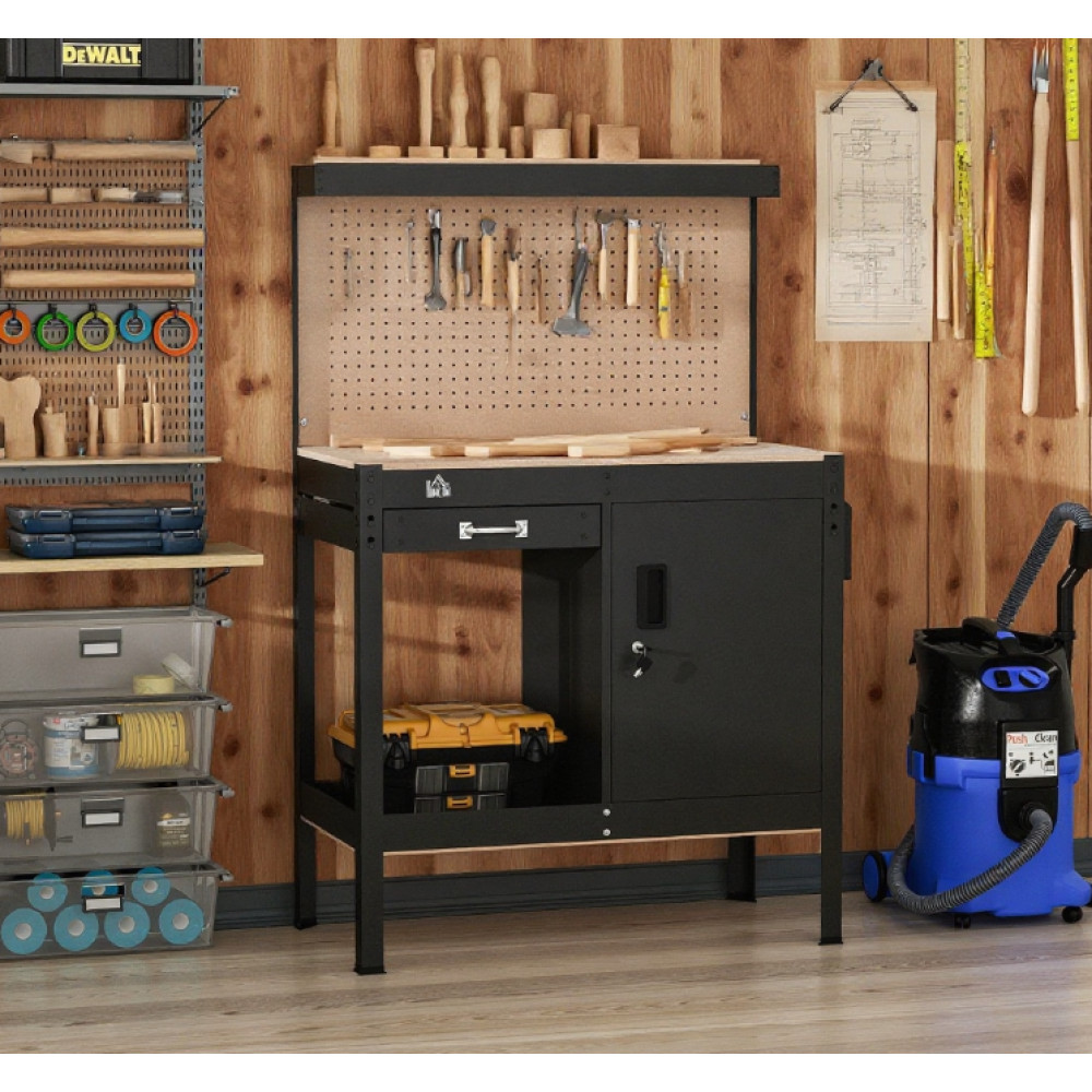 Multipurpose Workbench,Garage Studio Workshop Tool Table w/Storage Cabinet&Shelf