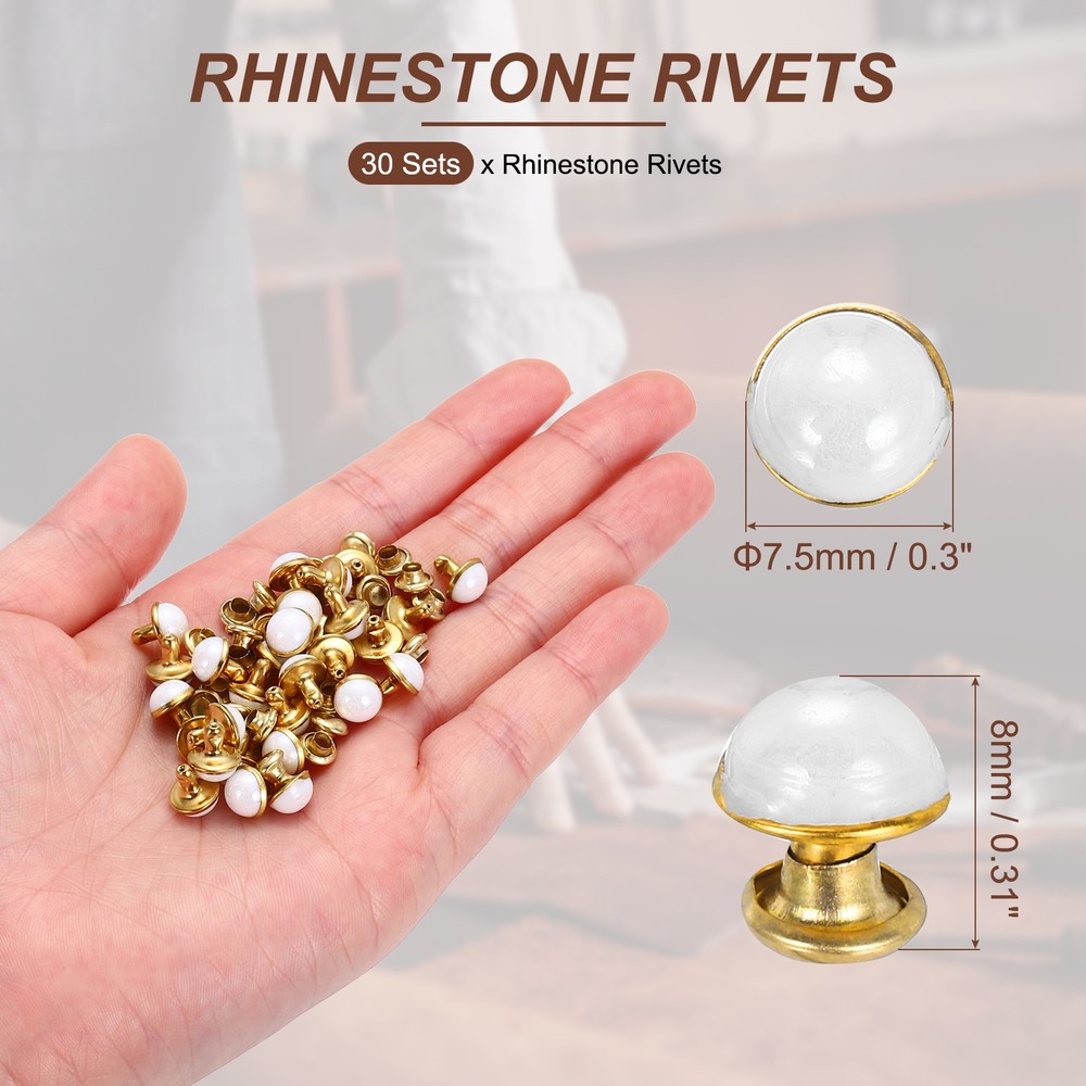 7.5mm Turquoise Studs Rivets, 30 Sets Leather Rivets, White