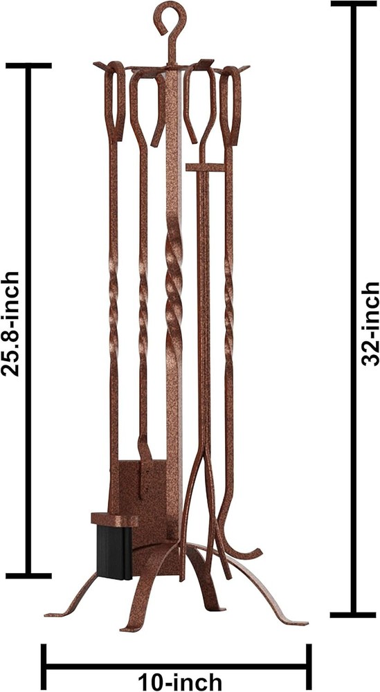 5-Piece Rustic Fireplace Tool Set in Antique Bronze - Elegant & Functional Decor