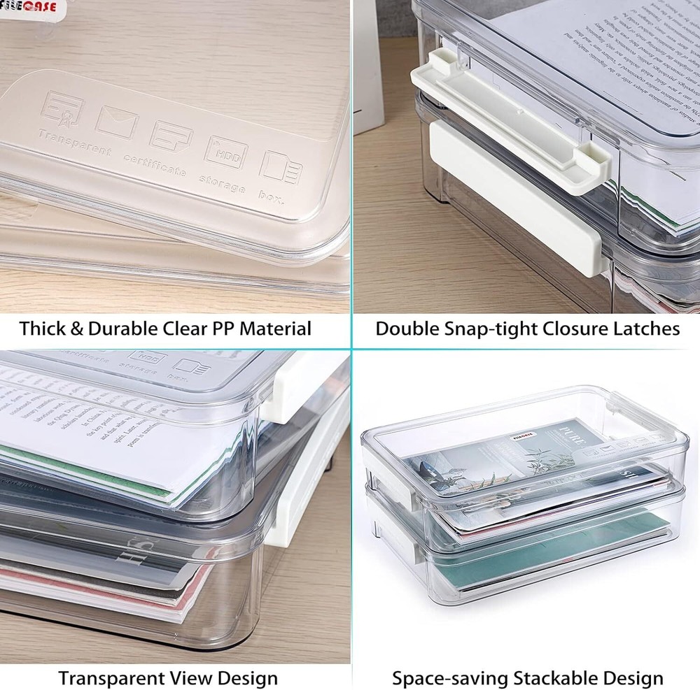 BTSKY 2 Pack Clear Plastic Stackable Storage Box File Protector Big, White