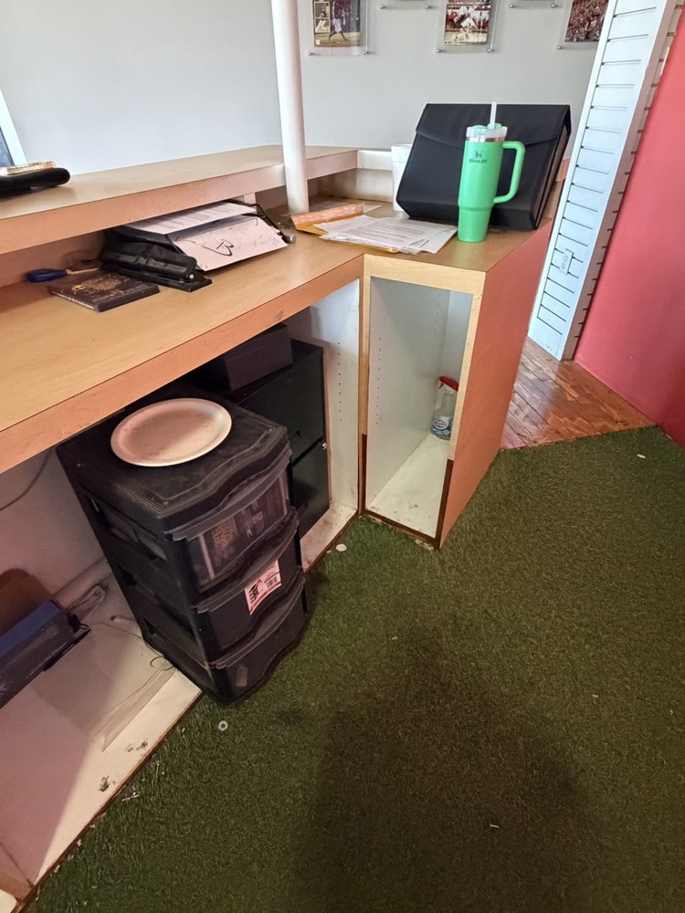 Light Wood Reception Desk with Open Storage, Multiple Workstations