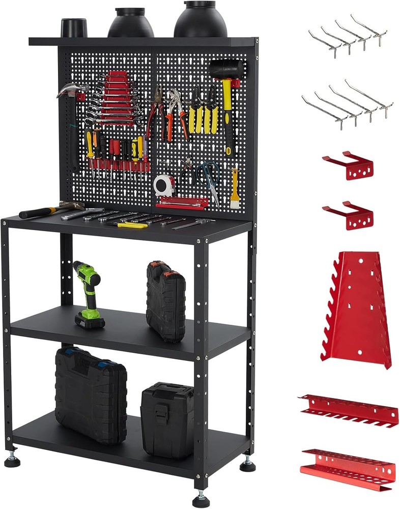 Workbench with 2 Shelves Heavy-Duty Work Table Tool Storage Bench Heavy Duty