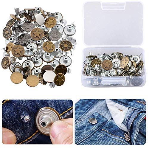 80 Sets 17mm Jeans Button Replacement Kit Metal Tack Button Snap Button for